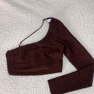 One shoulder Brown crop top
